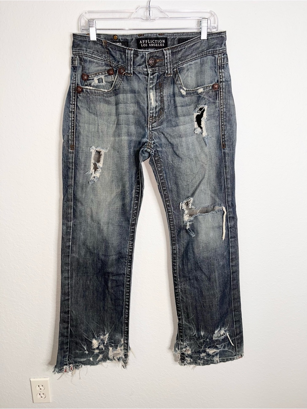 AFFLICTION Cooper Relaxed Boot Cut Jeans Mens Size 32 Flap Distressed Y2K A